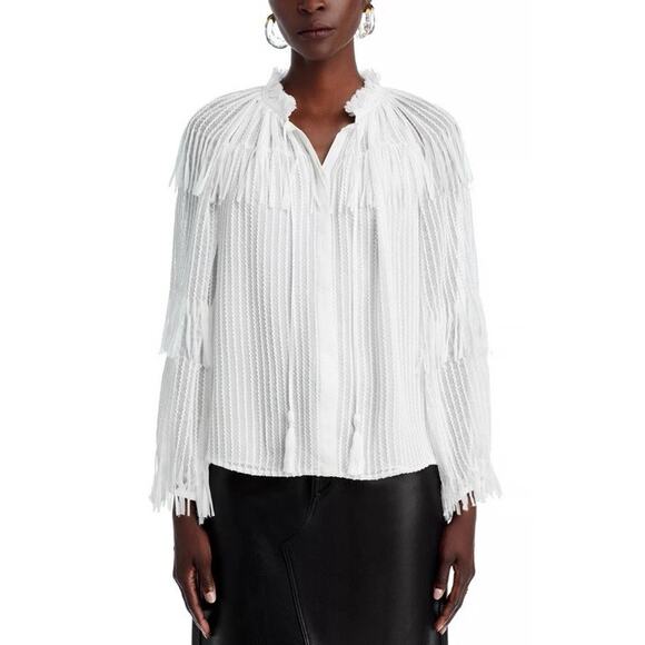 Kobi Halperin Women's White Tie Neck Fringe Poppi Blouse Top XXL Chiffon $448 - Picture 3 of 16